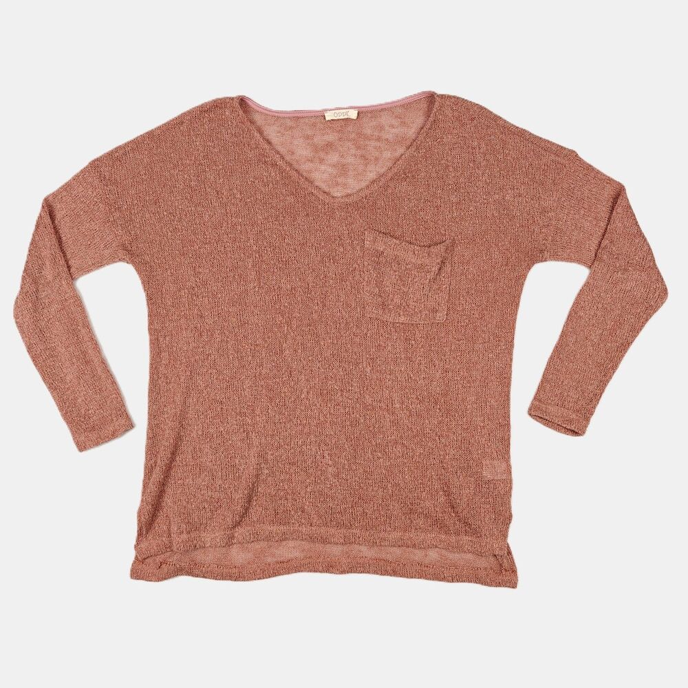 Oddy Mesh Knit Pink Orange Hi-Low Sweater Size M Earthy Cottage Fairy